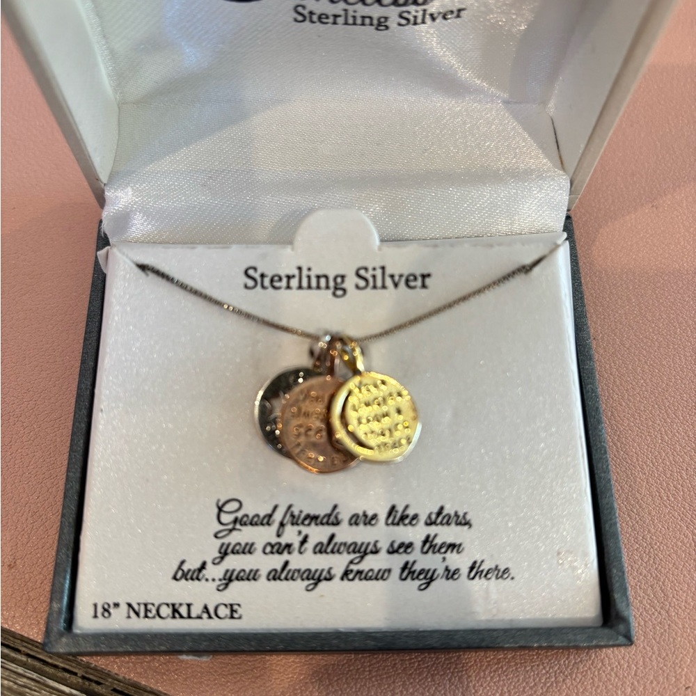 Sterling Silver Necklace with Gold and Silver Pendants